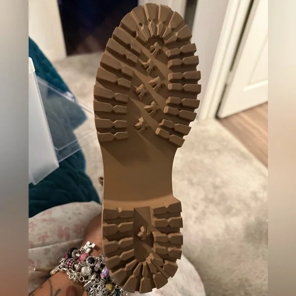 Steve Madden Beige Lace-Up Combat Boots - Picture 2 of 3